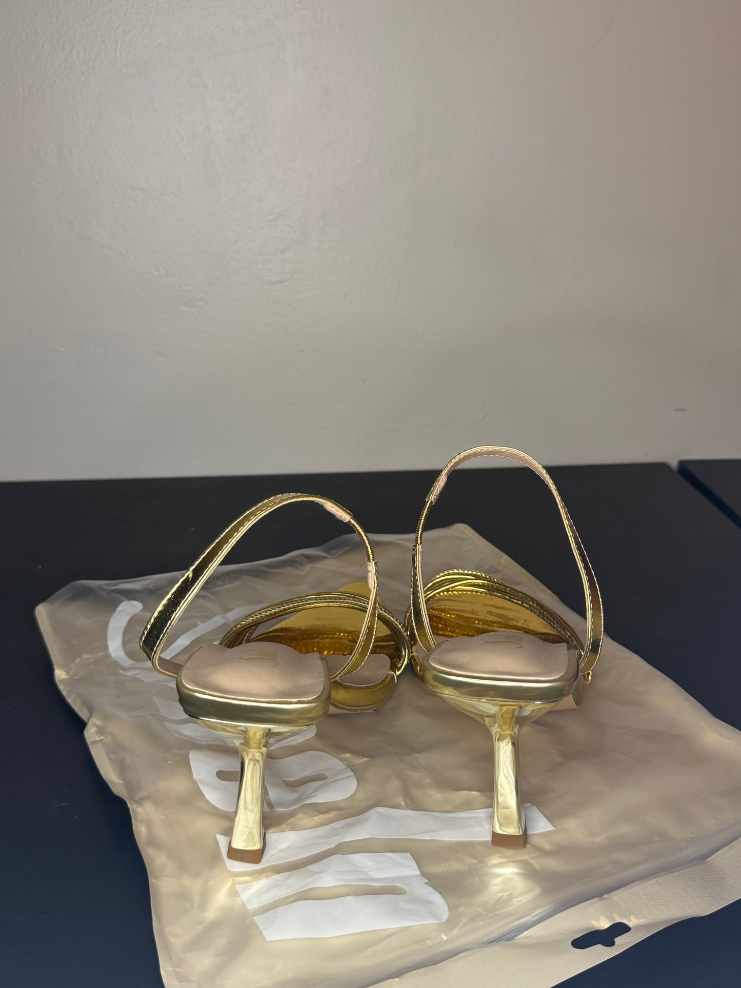 Gold Sling Back Kitten Heel