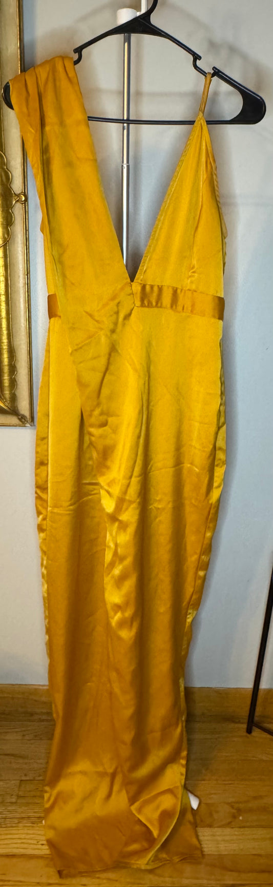 Mustard Asymmetric Drape Detail Maxi Dress